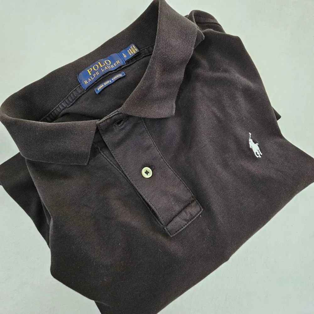 Polo Ralph Lauren‎ Mens Pima Soft Touch Cotton Polo Shirt Black Large Short Slv